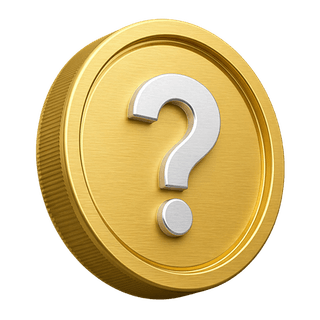 Tanda tanya pada koin emas 3D dekoratif di halaman FAQ